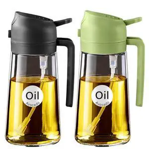 Olive Oil Dispenser, 2 in 1 Oil Sprayer for Cooking, 16oz/470ml Glass Oil Spray Bottle with Pourer, Food-grade Oil Dispenser and Oil Sprayer for Kitchen, Salad, Frying, BBQ (Black & Green) Olive Oil Dispenser, 2 in 1 Oil Sprayer for Cooking, 16oz/470ml Glass Oil Spray Bottle with Pourer, Food-grade Oil Dispenser and Oil Sprayer for Kitchen, Salad, Frying, BBQ (Black & Green)