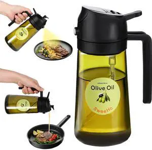 Oil Sprayer for Cooking,470ml Cooking Olive Oil Sprayer and Oil Dispenser 2 In 1, Food-grade Glass Oil Spray Bottle Mister for Air Fryer, BBQ, Griddle (Black+dark green glass and color label) Oil Sprayer for Cooking,470ml Cooking Olive Oil Sprayer and Oil Dispenser 2 In 1, Food-grade Glass Oil Spray Bottle Mister for Air Fryer, BBQ, Griddle (Black+dark green glass and color label)