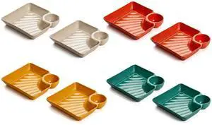 8 Pack Chip and Dip Plates with Sauce Compartment, 4 Colors 8 Pack Chip and Dip Plates with Sauce Compartment, 4 Colors