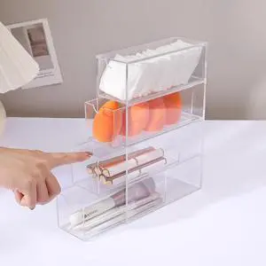 Acrylic Stackable Drawer Organizer with 4 Clear Drawers for Bathroom & Vanity Makeup Storage Acrylic Stackable Drawer Organizer with 4 Clear Drawers for Bathroom & Vanity Makeup Storage