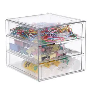 Clear Acrylic Storage Organizer with Drawers, 3-Layer Desktop Organizer for Office Essentials, Multi-Purpose Stackable Container for Bathroom Vanity, Desk Makeup Jewelry Container Storage Box Clear Acrylic Storage Organizer with Drawers, 3-Layer Desktop Organizer for Office Essentials, Multi-Purpose Stackable Container for Bathroom Vanity, Desk Makeup Jewelry Container Storage Box