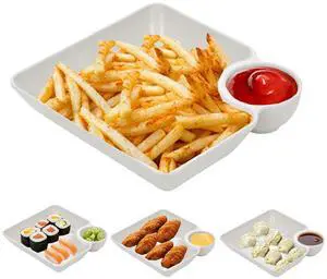 4 Pcs Chips and Salsa Serving Dish Plates, Veggie Platter Dipping Serving Trays with Sauce Rack for Buffet Family Party Appetizer Sushi Taco Salsa Charcuterie Barbecue Plate, Reusable (White 4PCS) 4 Pcs Chips and Salsa Serving Dish Plates, Veggie Platter Dipping Serving Trays with Sauce Rack for Buffet Family Party Appetizer Sushi Taco Salsa Charcuterie Barbecue Plate, Reusable (White 4PCS)