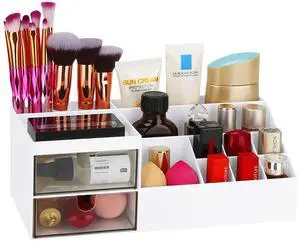 Desk Organizer, Cosmetic Makeup Vanity Organizer Box, Bathroom Counter Makeup Storage for Eyeshadows, Skin Care, Concealers, Powders, Nail Polish (White) Desk Organizer, Cosmetic Makeup Vanity Organizer Box, Bathroom Counter Makeup Storage for Eyeshadows, Skin Care, Concealers, Powders, Nail Polish (White)