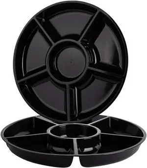 6 Sectional Round Plastic Serving Tray/Platter (2, Black) 6 Sectional Round Plastic Serving Tray/Platter (2, Black)