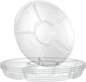 6 Sectional Round Plastic Serving Tray/Platters Clear Pack of 2 6 Sectional Round Plastic Serving Tray/Platters Clear Pack of 2