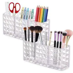 2 Pcs Acrylic Makeup Brush Holder,3 Compartment Cosmetic Organizer,Bathroom Vanity Countertop Storage for Brushes Beauty Tools Pencils Pens Bathroom Living Room 2 Pcs Acrylic Makeup Brush Holder,3 Compartment Cosmetic Organizer,Bathroom Vanity Countertop Storage for Brushes Beauty Tools Pencils Pens Bathroom Living Room