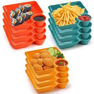 12pcs Chip Dip Serving Platter Set, Plastic Dumpling Plates with Sauce Compartment, Square Serving Dish Sushi Plates, Small Dip Tray for Appetizer, Taco Salsa, Fruit, Charcuterie 12pcs Chip Dip Serving Platter Set, Plastic Dumpling Plates with Sauce Compartment, Square Serving Dish Sushi Plates, Small Dip Tray for Appetizer, Taco Salsa, Fruit, Charcuterie