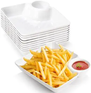 10Pcs Chips and Dip Plates, Plastic Serving Platter Set Dumpling Plate with Dipping Saucer, White Divided Snack Serving Dishes for Appetizer, Sushi, Taco Salsa, Charcuterie, Reusable 10Pcs Chips and Dip Plates, Plastic Serving Platter Set Dumpling Plate with Dipping Saucer, White Divided Snack Serving Dishes for Appetizer, Sushi, Taco Salsa, Charcuterie, Reusable