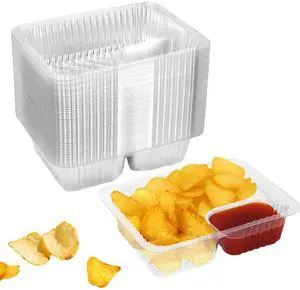 100 Pcs 12oz 6.5''x5'' Plastic Nacho Trays, Small Disposable Tray for Nachos & Cheese Dip, Clear Nacho Containers for Chip, 2 Compartment Movie Night Snack Trays Great for Snacks, Fair Foods 100 Pcs 12oz 6.5''x5'' Plastic Nacho Trays, Small Disposable Tray for Nachos & Cheese Dip, Clear Nacho Containers for Chip, 2 Compartment Movie Night Snack Trays Great for Snacks, Fair Foods