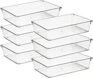 6 Pack Drawer Organizer - 6" X 9" Plastic Storage Bins, Acrylic Organizers with Non-Slip Pads Clear Desk Storage Tray for Makeup, Jewelries, Kitchen Utensils, Bathroom and Office 6 Pack Drawer Organizer - 6" X 9" Plastic Storage Bins, Acrylic Organizers with Non-Slip Pads Clear Desk Storage Tray for Makeup, Jewelries, Kitchen Utensils, Bathroom and Office