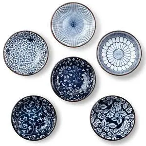 Dipping Bowls, Soy Sauce Dish Ceramic, 3 OZ Small Serving Bowls for Side Dishes Vintage Blue Stylish Design, Set of 6 Mini Appetizer Plates for Condiment Sushi Ketchup BBQ Party, 4 Inch Dipping Bowls, Soy Sauce Dish Ceramic, 3 OZ Small Serving Bowls for Side Dishes Vintage Blue Stylish Design, Set of 6 Mini Appetizer Plates for Condiment Sushi Ketchup BBQ Party, 4 Inch