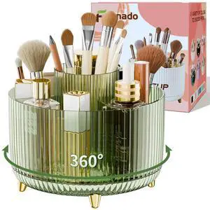 Clear Rotating Makeup Organizer Countertop for Vanity, 360° Makeup Brush Holder Organizer with 5 Compartments, Transparent Cosmetic Storage for Lipstick, Skincare, Bathroom Counter(Transparent Green) Clear Rotating Makeup Organizer Countertop for Vanity, 360° Makeup Brush Holder Organizer with 5 Compartments, Transparent Cosmetic Storage for Lipstick, Skincare, Bathroom Counter(Transparent Green)