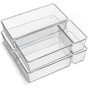 6 Pack Large Clear Plastic Drawer Organizer Trays, Acrylic Kitchen Drawer Organization and Storage Dividers, Non-Slip Storage Bins for Makeup, Kitchen Utensils, Bathroom, Jewelries and Office Desk 6 Pack Large Clear Plastic Drawer Organizer Trays, Acrylic Kitchen Drawer Organization and Storage Dividers, Non-Slip Storage Bins for Makeup, Kitchen Utensils, Bathroom, Jewelries and Office Desk