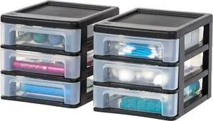Plastic Stacking Desk Top 3-Drawer Storage Organizer, 2-Pack, for Makeup Vanity Nail Polish Bathroom Stationery Art Craft Supplies Kitchen Office Garage and Small Organization, Small, Black Plastic Stacking Desk Top 3-Drawer Storage Organizer, 2-Pack, for Makeup Vanity Nail Polish Bathroom Stationery Art Craft Supplies Kitchen Office Garage and Small Organization, Small, Black