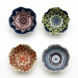 Bohemian Ceramic Dipping Bowls Set of 4, 3 Oz Mini Bowls for Sushi Soy Sauce, Condiments, Dipping Sauces & Side Dishes, Vintage Style Appetizer Plates Bohemian Ceramic Dipping Bowls Set of 4, 3 Oz Mini Bowls for Sushi Soy Sauce, Condiments, Dipping Sauces & Side Dishes, Vintage Style Appetizer Plates
