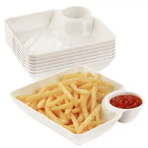 8 pcs Chips and Salsa Serving Dish, White Reusable Chip and Dip Bowl Serving Dishes for Entertaining Plastic Dip Tray Plate with Dipping Sauce Compartment 8 pcs Chips and Salsa Serving Dish, White Reusable Chip and Dip Bowl Serving Dishes for Entertaining Plastic Dip Tray Plate with Dipping Sauce Compartment