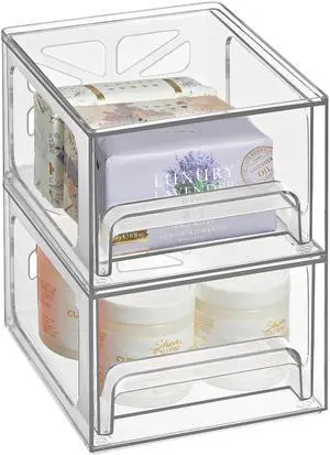 Acrylic Drawer Organizer 2-Pack Clear Stackable Storage Drawers for Makeup, Skincare, Vanity, Bathroom, Under Sink, Kitchen & Office Non-Slip, Durable, Multi-Purpose Organizer Bins Acrylic Drawer Organizer 2-Pack Clear Stackable Storage Drawers for Makeup, Skincare, Vanity, Bathroom, Under Sink, Kitchen & Office Non-Slip, Durable, Multi-Purpose Organizer Bins