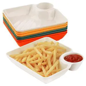 8 pcs Chips and Salsa Serving Dish, Colorful Reusable Chip and Dip Bowl Serving Dishes for Entertaining Plastic Dip Tray Plate with Dipping Sauce Compartment 8 pcs Chips and Salsa Serving Dish, Colorful Reusable Chip and Dip Bowl Serving Dishes for Entertaining Plastic Dip Tray Plate with Dipping Sauce Compartment