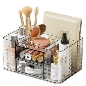 Makeup Organizer with Drawers and Clear Storage - Vanity Counter Organizer and Bathroom Countertop for Makeup Brush, Lipsticks, Nail Polishes, Perfumes, Eyeshadow Palettesand Cosmetics Makeup Organizer with Drawers and Clear Storage - Vanity Counter Organizer and Bathroom Countertop for Makeup Brush, Lipsticks, Nail Polishes, Perfumes, Eyeshadow Palettesand Cosmetics