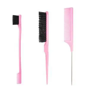 3 Pcs Slick Styling Hair Brush Set, Rat Tail Comb,Edge Bristle Brush, Teasing Brushes for Edge Back Brushing, Combing, Slicking Hair for Girls, Kids(Pink 3 Pcs Slick Styling Hair Brush Set, Rat Tail Comb,Edge Bristle Brush, Teasing Brushes for Edge Back Brushing, Combing, Slicking Hair for Girls, Kids(Pink