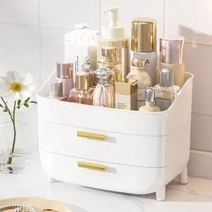 3-Tier Skincare Makeup Organizer with Drawers for Vanity and Bathroom Countertop, Large Cosmetic Storage Box Case for Dresser, with Non-Slip Base 3-Tier Skincare Makeup Organizer with Drawers for Vanity and Bathroom Countertop, Large Cosmetic Storage Box Case for Dresser, with Non-Slip Base