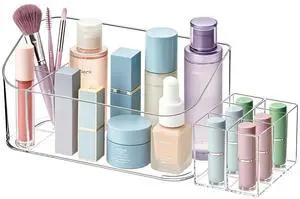 Makeup Tray Holder Organizer Cosmetic Display Case Tabletop Desktop Vanity Countertop Bathroom Wall Cabinet Medicine Storage Box 9 Dividers 2 Removable Women Ladies Girls Gifts Crystal Clear 1 PACK Makeup Tray Holder Organizer Cosmetic Display Case Tabletop Desktop Vanity Countertop Bathroom Wall Cabinet Medicine Storage Box 9 Dividers 2 Removable Women Ladies Girls Gifts Crystal Clear 1 PACK