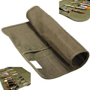 22 slots Paint Brush Case Canvas Paint Brush Holder, Roll Up Storage Bag Holder Canvas Wrap for Acrylic Watercolor Oil Face Brush - Army Green 22 slots Paint Brush Case Canvas Paint Brush Holder, Roll Up Storage Bag Holder Canvas Wrap for Acrylic Watercolor Oil Face Brush - Army Green