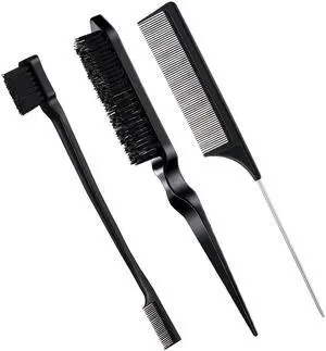 3 Pcs Slick Back Hair Brush Set Bristle Brush Edge Control Teasing Comb for Women Black Hair(Black) 3 Pcs Slick Back Hair Brush Set Bristle Brush Edge Control Teasing Comb for Women Black Hair(Black)