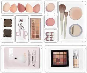 10 Pcs Makeup Drawer Organizer Bins Set, 4 Size Plastic Makeup and Vanity Organizer Trays, Clear Acrylic Vanity Storage Containers for Cosmetics, Toiletries, Jewelry, Gadgets, Office Supply 10 Pcs Makeup Drawer Organizer Bins Set, 4 Size Plastic Makeup and Vanity Organizer Trays, Clear Acrylic Vanity Storage Containers for Cosmetics, Toiletries, Jewelry, Gadgets, Office Supply