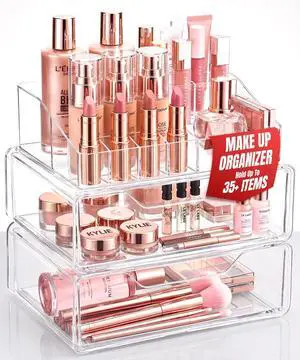 Clear Acrylic Makeup Organizer with Drawers Cosmetic Vanity Storage for Skincare, Hair Accessories, Jewelry, Perfume Durable Countertop Bathroom Organizer Clear Acrylic Makeup Organizer with Drawers Cosmetic Vanity Storage for Skincare, Hair Accessories, Jewelry, Perfume Durable Countertop Bathroom Organizer