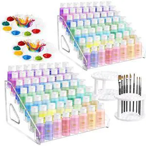 2 Pcs Clear Acrylic Paint Organizer Rack with Brush Holder, 7 Layer Acrylic Paint Tube Organizer, Snap-On Craft Organizers and Storage for Versatile Storage, No-Tools Setup & Quick Access (2 Set) 2 Pcs Clear Acrylic Paint Organizer Rack with Brush Holder, 7 Layer Acrylic Paint Tube Organizer, Snap-On Craft Organizers and Storage for Versatile Storage, No-Tools Setup & Quick Access (2 Set)