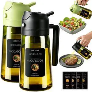 2 in 1 Olive Oil Sprayer for Cooking, 16oz Light-Proof Oil Dispenser for Kitchen, Leak-Proof Oil Spray Bottle for Air Fryer, Salad, BBQ, Baking, Grilling - Black & Green 2 in 1 Olive Oil Sprayer for Cooking, 16oz Light-Proof Oil Dispenser for Kitchen, Leak-Proof Oil Spray Bottle for Air Fryer, Salad, BBQ, Baking, Grilling - Black & Green