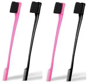 Double Sided Edge Control Hair Brush Comb Combo Pack 4 Pieces Pink and Black Double Sided Edge Control Hair Brush Comb Combo Pack 4 Pieces Pink and Black