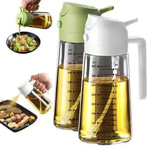 16oz/470ml Glass Olive Oil Sprayer for Cooking 2 in 1 Olive Oil Dispenser Bottle for Kitchen Gadgets and Air Fryer Accessories, Salad, BBQ - White & Green 16oz/470ml Glass Olive Oil Sprayer for Cooking 2 in 1 Olive Oil Dispenser Bottle for Kitchen Gadgets and Air Fryer Accessories, Salad, BBQ - White & Green