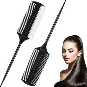 2 Pcs Black Smoothing and Sectioning Brush Set - Double-Sided Comb for Edge Teasing, Parting, and Ballroom Dancing Hairstyling 2 Pcs Black Smoothing and Sectioning Brush Set - Double-Sided Comb for Edge Teasing, Parting, and Ballroom Dancing Hairstyling
