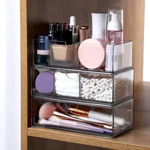 3-Tier Clear Stackable Makeup Organizer with Removable Dividers,Acrylic Medicine Cabinet Organizer and Storage for Bathroom Mirror Cabinets, Vanity, Closet, Countertop with Drawer 3-Tier Clear Stackable Makeup Organizer with Removable Dividers,Acrylic Medicine Cabinet Organizer and Storage for Bathroom Mirror Cabinets, Vanity, Closet, Countertop with Drawer