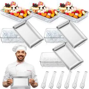 6 Set 8.7x5.5'' Small Chilled Serving Tray for Parties with Tongs, Ice Chilled Platter Cold Serving Dish for Charcuterie Dip Fruit Seafood Vegetable Salad Appetizer Shrimp Cocktail(Sliver) 6 Set 8.7x5.5'' Small Chilled Serving Tray for Parties with Tongs, Ice Chilled Platter Cold Serving Dish for Charcuterie Dip Fruit Seafood Vegetable Salad Appetizer Shrimp Cocktail(Sliver)