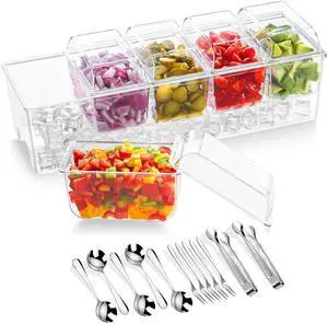 Condiment Containers with lids Stainless Steel 5 Spoons, 5 Forks and 2 Tong Condiment Containers with lids Stainless Steel 5 Spoons, 5 Forks and 2 Tong