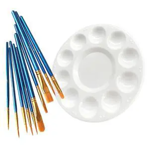 Paint Brushes Palette Set, 10pcs Nylon Hair Brushes and 1pcs Plastic Paint Palette, Combination Suitable for Oil, Acrylic and Watercolor Paint Brushes Palette Set, 10pcs Nylon Hair Brushes and 1pcs Plastic Paint Palette, Combination Suitable for Oil, Acrylic and Watercolor