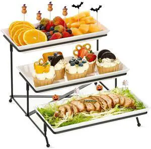 3 Tier Serving Tray Set, 12" Tiered Serving Trays Platters, Reusable Serving Tray for Party, Collapsible Sturdier Stand with Stable Cross Bars, Serving Platters for Veggie, Fruit, Dessert 3 Tier Serving Tray Set, 12" Tiered Serving Trays Platters, Reusable Serving Tray for Party, Collapsible Sturdier Stand with Stable Cross Bars, Serving Platters for Veggie, Fruit, Dessert