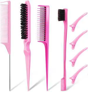 8 Pcs Slick Back Hair Brush Teasing Edge Bristle Brush Parting Rat Tail Comb Hairclips Styling Hair Accessories Set for Women Slicking Ponytail Control and Smoothing Flyaways(Pink) 8 Pcs Slick Back Hair Brush Teasing Edge Bristle Brush Parting Rat Tail Comb Hairclips Styling Hair Accessories Set for Women Slicking Ponytail Control and Smoothing Flyaways(Pink)