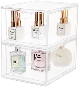 2 Pack Stackable Makeup Organizer - 4.5'' Tall Acrylic Cosmetic Display Case - Clear Plastic Storage Bins For Vanity, Under Cabinets, Pantry Organization 2 Pack Stackable Makeup Organizer - 4.5'' Tall Acrylic Cosmetic Display Case - Clear Plastic Storage Bins For Vanity, Under Cabinets, Pantry Organization
