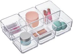 SimpleSort 6-Piece Stackable Clear Drawer Organizer Set | 3" x 3" x 2" Square Trays | Small Makeup Vanity Storage Bins and Office Desk Drawer Dividers | Made in USA SimpleSort 6-Piece Stackable Clear Drawer Organizer Set | 3" x 3" x 2" Square Trays | Small Makeup Vanity Storage Bins and Office Desk Drawer Dividers | Made in USA