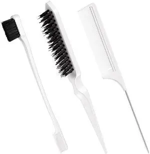 3 Pcs Slick Back Hair Brush Set Bristle Brush Edge Control Teasing Comb for Women Black Hair(White) 3 Pcs Slick Back Hair Brush Set Bristle Brush Edge Control Teasing Comb for Women Black Hair(White)