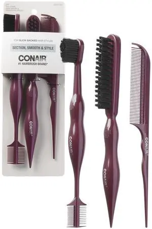 Slick Back Tail Comb Set, 3-Pack with Fine Tooth Tail Comb, Edge Brush, and Smoothing Brush for Teasing, Parting, and Smoothing Sleek Hair Styles, Control Hair Flyaways Slick Back Tail Comb Set, 3-Pack with Fine Tooth Tail Comb, Edge Brush, and Smoothing Brush for Teasing, Parting, and Smoothing Sleek Hair Styles, Control Hair Flyaways