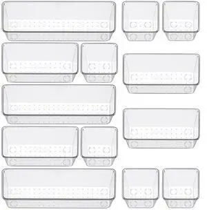 12 Piece Clear Drawer Organizer Set, 3 Sizes Bathroom Vanity Organizer Trays and Storage Bins for Makeup, Cosmetics, Jewelry, and Gadgets. Perfect for Office, Kitchen, Bedroom, Bathroom Use. 12 Piece Clear Drawer Organizer Set, 3 Sizes Bathroom Vanity Organizer Trays and Storage Bins for Makeup, Cosmetics, Jewelry, and Gadgets. Perfect for Office, Kitchen, Bedroom, Bathroom Use.