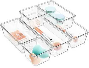 6 Pack Clear Drawer Organizer Set, Acrylic Drawer Storage Trays, Storage Bins for Makeup, Cosmetics, Jewelries, Utensils, Gadgets, Office 6 Pack Clear Drawer Organizer Set, Acrylic Drawer Storage Trays, Storage Bins for Makeup, Cosmetics, Jewelries, Utensils, Gadgets, Office