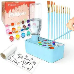Paint Brush Cleaner Tool,Painting Running Water Circulation Art Supplies,with Brushes,Colors Paint,Watercolor Paper,Paint Station Creative Gift for Kids Girls Adult Artist Beginners,Blue Paint Brush Cleaner Tool,Painting Running Water Circulation Art Supplies,with Brushes,Colors Paint,Watercolor Paper,Paint Station Creative Gift for Kids Girls Adult Artist Beginners,Blue