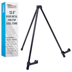 13.5" Black Metal Tabletop Easel Stand - Foldable Tripod Table Top Easel Stand for Sign, Art, Poster Board, Canvas, Pictures & Photos - Display Table Easels with Non-Skid Feet 13.5" Black Metal Tabletop Easel Stand - Foldable Tripod Table Top Easel Stand for Sign, Art, Poster Board, Canvas, Pictures & Photos - Display Table Easels with Non-Skid Feet