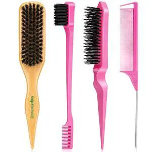 Boar Bristle Slick Back Hair Brush for Smooth Flyaways, Frizz, Sleek Ponytail, Buns and Edge Baby Hair, Teasing | Hair Comb, Edge Brush, Teasing Brush Rat Tail Comb for Girls, Kids, Women & Men Boar Bristle Slick Back Hair Brush for Smooth Flyaways, Frizz, Sleek Ponytail, Buns and Edge Baby Hair, Teasing | Hair Comb, Edge Brush, Teasing Brush Rat Tail Comb for Girls, Kids, Women & Men